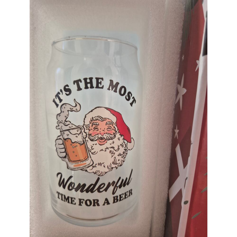 It's A Wondeful Time For A Beer 16 oz Santa Drinking Glass Funny XMAS Gift s3 - Picture 2 of 5